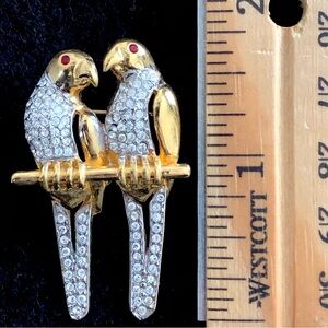 Vintage Gold tone and Rhinestone Parrots Pin Brooch by Keyes